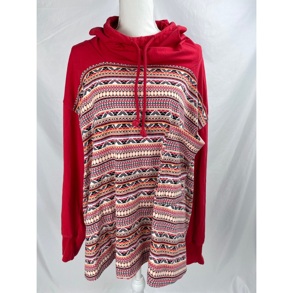Free People Movement Oversized Hoodie Women‎ Large Red Nordic Knit Long Sleeves